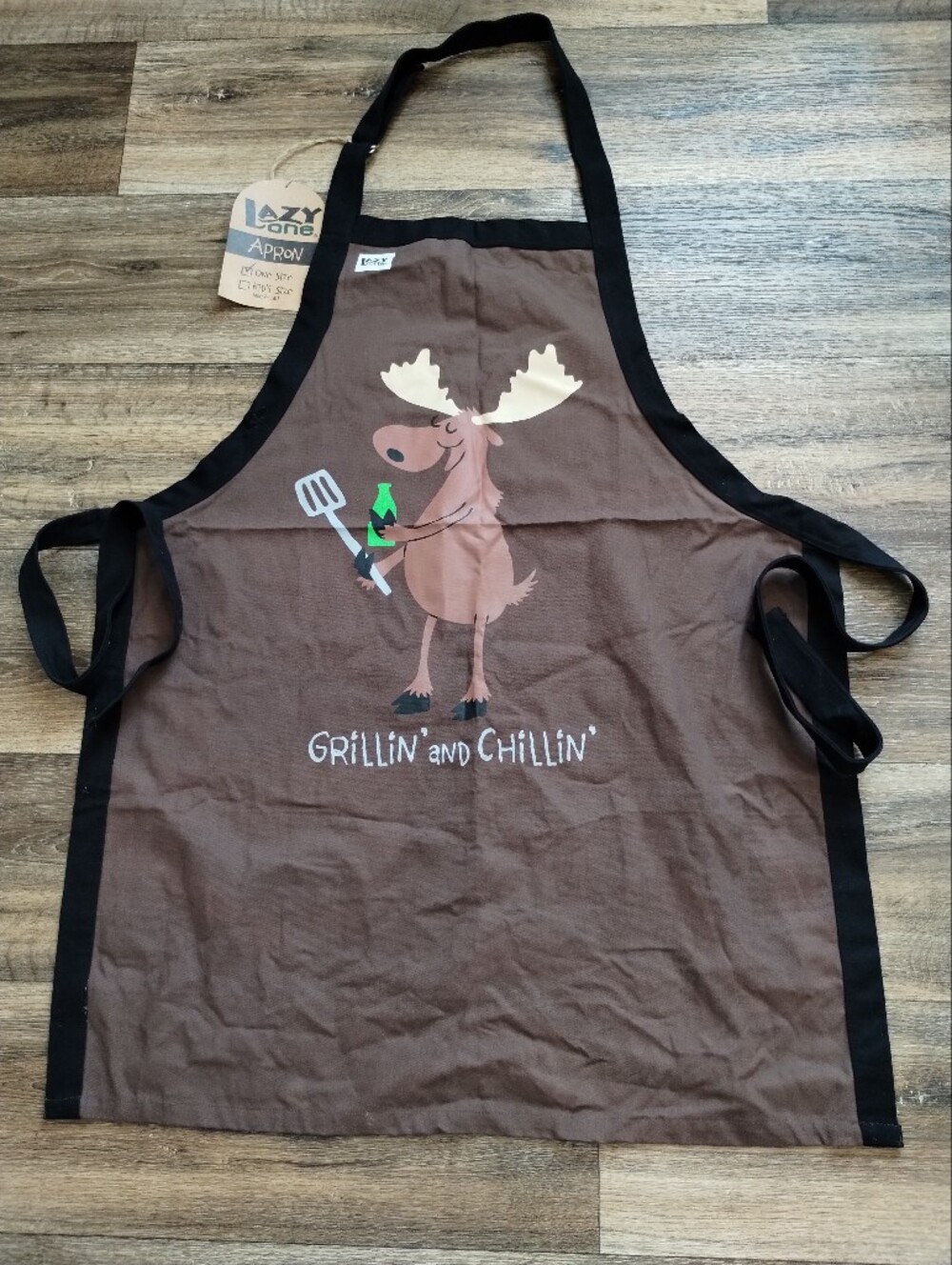 Lazy One Adult Brown "Grillin' and Chillin'" Moose Apron NWT